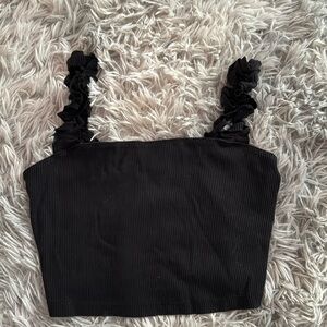 Aritzia- sunday Best , black cropped tank with ruffled straps